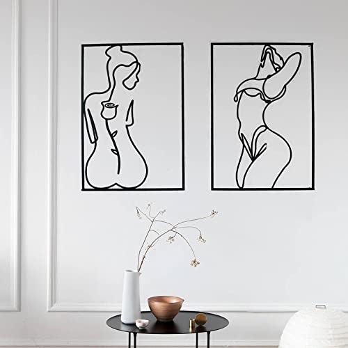 Glamativity 4 Pack Black Wall Art Décor, Minimalist Décor Single Line Art Wall Décor, Real Metal Wall Art, Woman's Body Shape Abstract Wall Art, for Kitchen Bedroom Living Room - color: Black Classic Style, size: M Size 17 x 11.8''