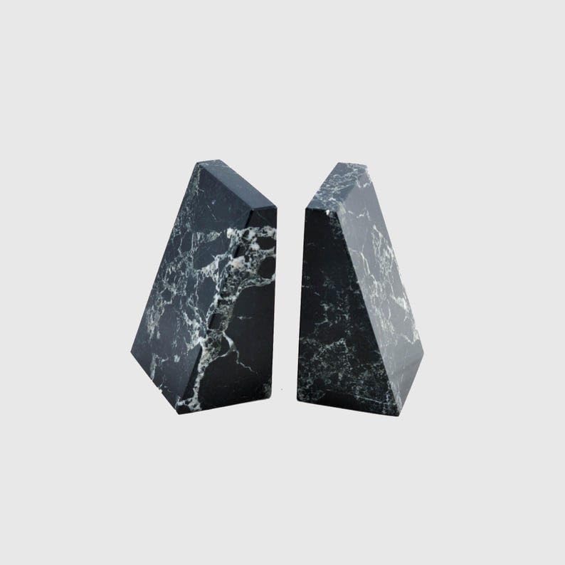 Solid Black Marble Bookends - Set of 2 Heavy-Duty Luxury Bookends for Modern Shelves