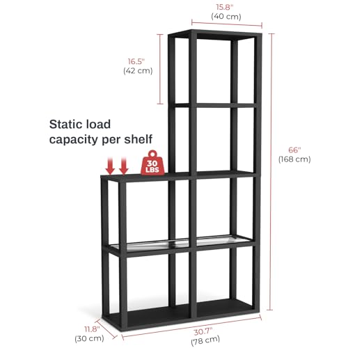 VILICK Display Shelf with LED Light Standing Floor Lamp with Glass Storage Shelves for Collectibles, 5 Tier Tall Corner Shelf Open Curio Cabinet for Living Room, Bedroom, Office, Home Decor