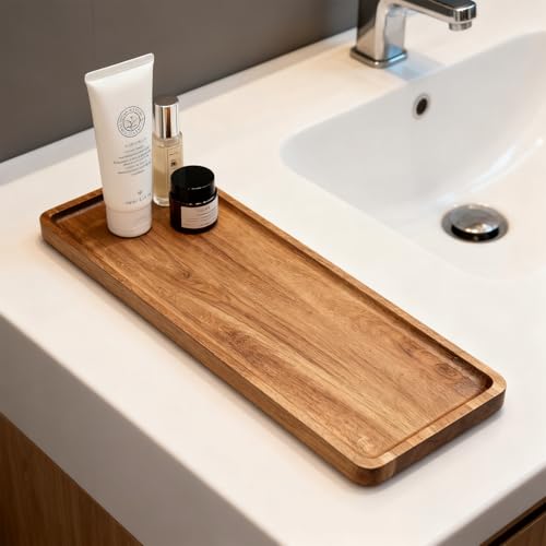 Solid Acacia Wood Serving Trays - 14" x 5.5" Rectangular Wooden Platters for Food, Charcuterie Boards, Cheese, and Appetizers - Perfect for Home Decor, Parties