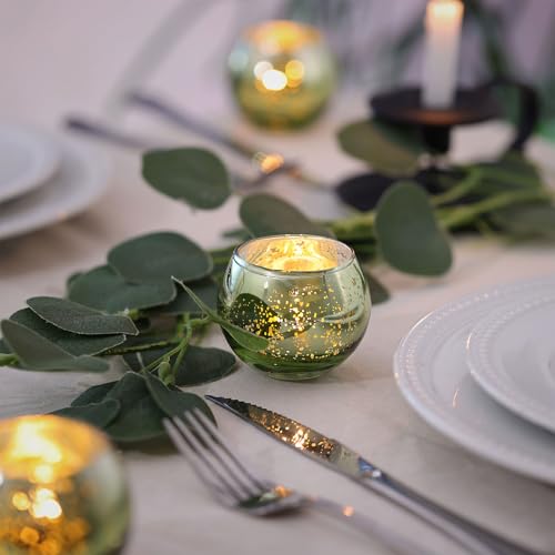 LAMORGIFT 12 Pcs Green Candle Holder for Wedding Decor- Sage Green Mercury Glass Votives for Bridal Shower, Tea Party Table Centerpieces, Vintage Rustic Wedding - color: Green