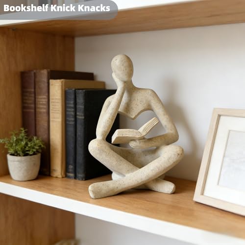Reading Thinker Statue, Grey Abstract Sculpture for Bookshelf Knick Knacks, Minimalist Decor for Coffee Table, Office Desk, Living Room Shelf Decor - Modern Home Accents (Grey) - color: Gray