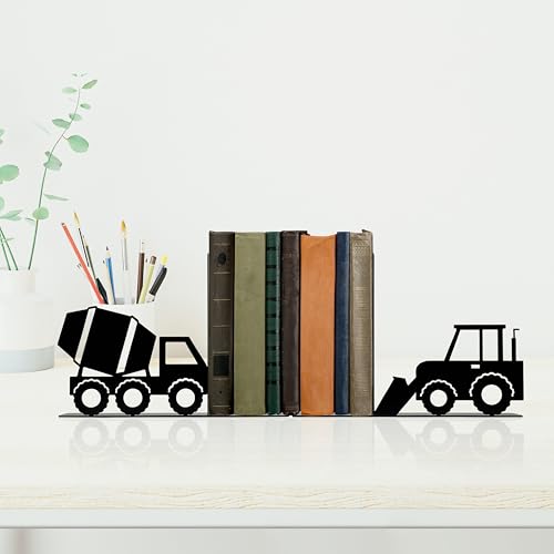Construction Truck Decorative Bookends for Boys Room - Durable and Cute Design, Perfect for Nursery and Kids' Book Ends（Black Bulldozer） - color: Black Bulldozer