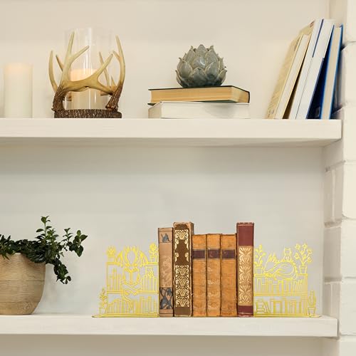 Decorative Gold Lacquered Bookend of Dragon and Cat Reading Lie on Bookshelf, 9.1x 4.7 inches Fantasy Dragon Decoration Bookends, Unique Dragon Decoration, Cute and Fantasy Bookend