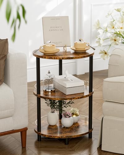 Small Nesting Coffee Table - 3-Tier Oval Accent Table for Small Spaces, Rustic Wood and Metal Couch End Table, Nightstand for Bedroom or End Table Living Room, Easy to Assemble, Rustic Brown - color: Rustic Brown, size: 1-Pack, style: With Guard Rail