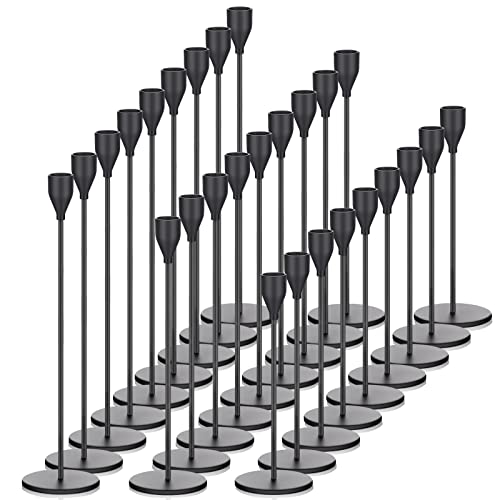 Potchen 27 Pack Black Candles Holder, 9 Sets Metal Taper Candlestick Holders Fit 0.75 Inch Thick Pillar Candles, Vintage Modern Candle Sticks Centerpiece Decor for Wedding Home Dinning Anniversary - color: Black
