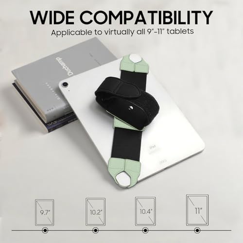 FINTIE Universal Tablet Hand Strap Holder for 9-11 Inch Tablets eReaders, 360 Degrees Swivel PU Leather Secure Portable Adjustable Handle Grip for iPad, Galaxy Tab and 9-11" Tablets (Sage Green) - color: Sage Green