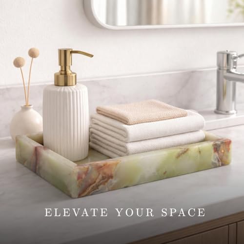 Bey-Berk Ezra Green Onyx Genuine Marble Guest Towel Tray, 9" x 5.75" Bathroom Counter Tray, Luminous Onyx Accent Piece - color: Onyx