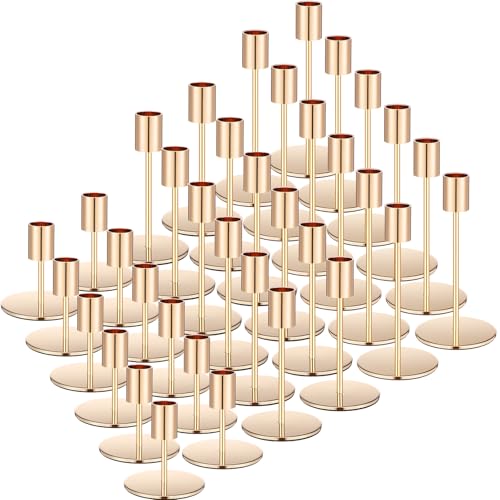 Sieral Candle Holders Bulk Taper Candlesticks Holders Set Modern Decorative Metal Candelabras for Wedding Anniversary Home Dinning Table Centerpiece Xmas Party Decor(Gold,36 Pcs) - color: Gold