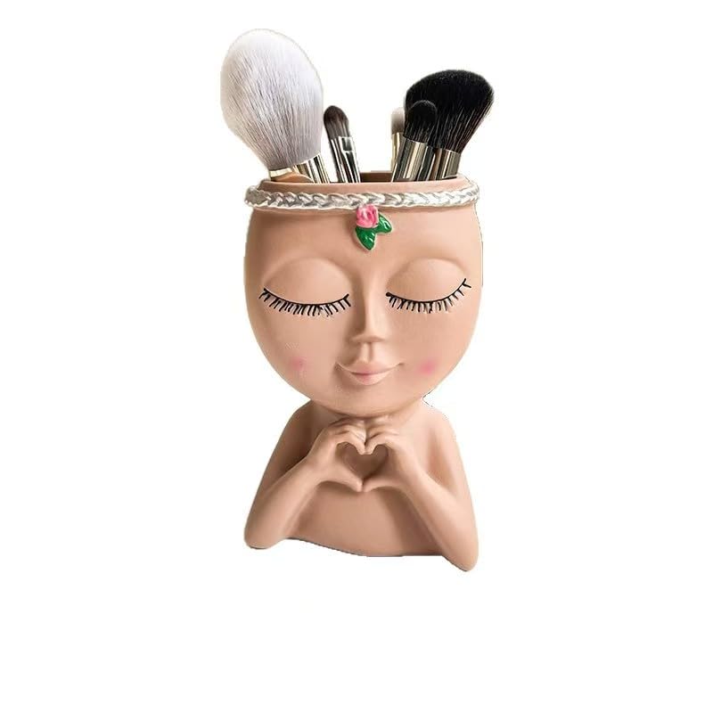 Decorative Desktop Organizer for Pens Brushes, Bust Planter - Creative Home Garden Decor Sculpture Beige - color: Beige