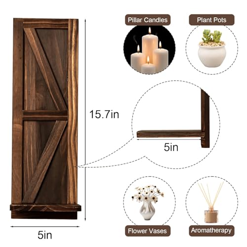 Candle Sconces Set of 2: Farmhouse Wall Candle Holder, Brown Wood Wall Sconces Set of Two,Handmade Wooden Art Decor for Living Room, Dining Room, Bathroom, Bedroom, or Entryway, 15.7"x5"