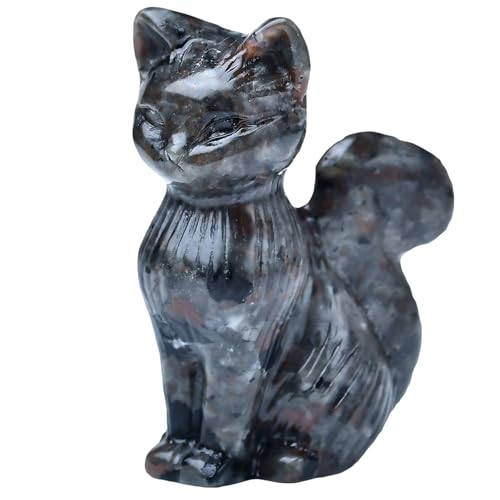 Natural Flame Stone Crystal Cat Statue 2.4 Inch - Handmade Healing Sculpture, Lucky Guardian Pocket Statue for Reiki Meditation, Office & Home Decoration Gift - color: Flame Stone