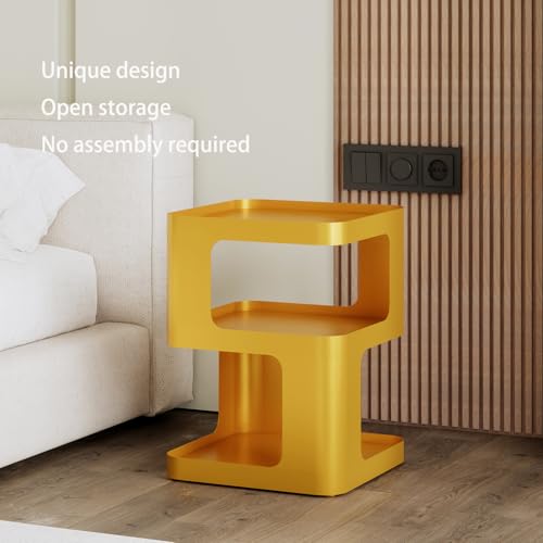 Gold Side Table,Modern end Table with Storage,Unique nightstand,Metal Bedside Tables,Accent Table for Living Room,Bedroom,Couch.no Assembly Required - color: Gold
