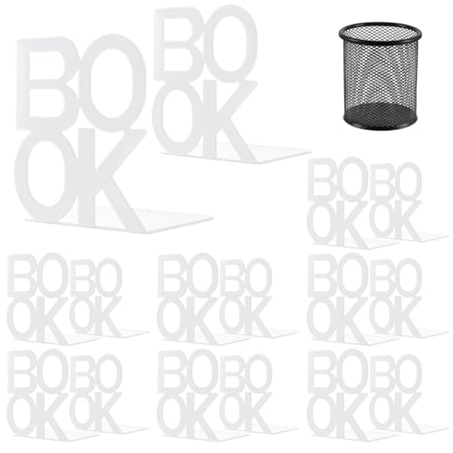 Book Ends - Decorative Metal Book Ends Supports for Bookrack Desk,Books, Unique Appearance Design,Heavy Duty (White, 8 Pair) - color: White, size: 8 pair