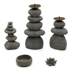 Rock Cairns Candle Holder - Taper Pillar Candle Stick Holder Set of 5 - Balance Stones Candlestick Holders Candlelight Stand for Zen Garden, Altar, Mantle, Yoga, Home Decoration, Meditation Gift