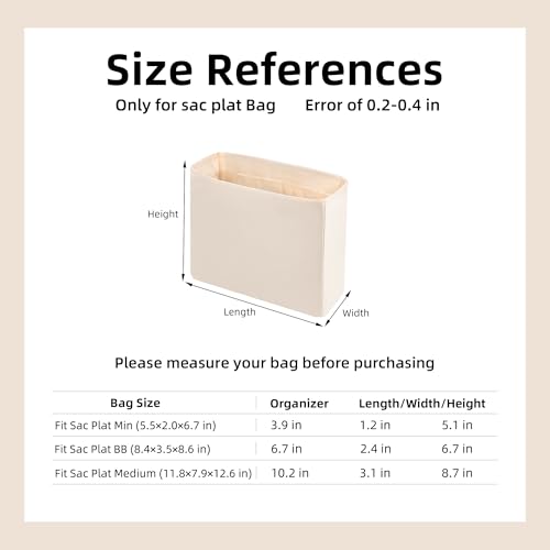 DGAZ Silk Purse Organizer Insert For LV Sac Plat Mini/BB/PM bag，Silky Smooth Bag Organizer，Luxury Handbag & Tote Shaper,Fitted vanity cases（Craie，PM） - color: Craie, size: PM
