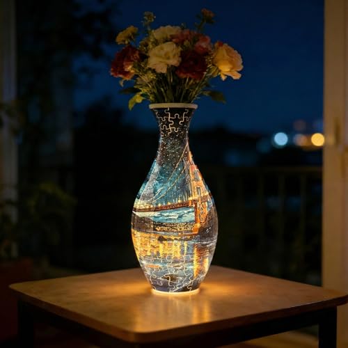 3D Puzzles Vase for Adults, Crafts for Adults, 160 Pieces Plastic DIY Unique Flower Vase with LED Light House Warming Gift Birthday Gifts for Flower Arrangements and Home Decor (Bridge) - color: Bridge