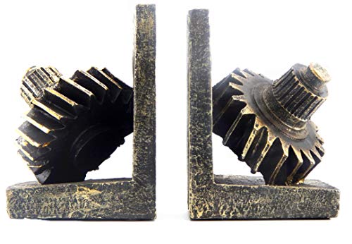 Bellaa 29578 Decorative Bookend Gear Book Ends Industrial Rustic Vintage Unique Heavy Statues Bookshelves Stopper Support Home Decor Accents - size: 6 inch x 4.5 inch x 4 inch