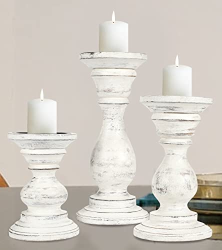 Candle Holder Stand Wooden, Pillar Candle Holder, Unity Candle Holders, Rounded Turned Colums, Country Style Ideal for Gift, Wedding, Christmas, Party, Home - 10,8,6 Inch- Set of 3 -Antique White - color: Antique White, size: 10,8,6 Inch Mid Circle