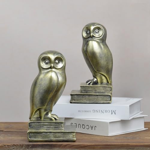Vintage Gold Owl Bookends,Resin Animal Decorative Book Ends for Shelves,Book Holder with Anti-Slip Base,Luxurious Bird Bookends for Kids Rooms Office Home Decor,Unique Book Lover Gift - color: Gold