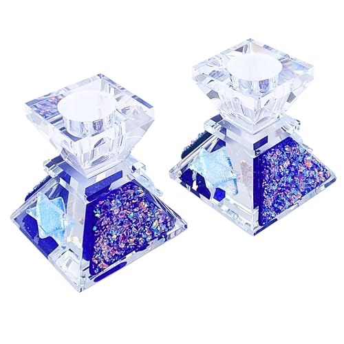 Tamara Baskin Art Glass – Handmade Crystal Shabbat Candle Holders Set - Sparkling Dark Blue - color: Sparkling Cobalt Blue