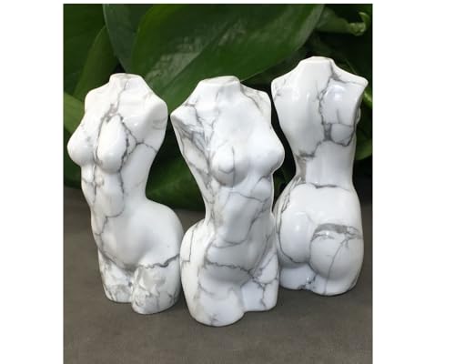 Natural White Turquoise Crystal Female Model Figurine Hand Carved Body Sculpture Statue Gemstone Small Figurine Reiki 3 Inch Home Office Decor Ornaments 100-150 Grams - color: White Turquoise
