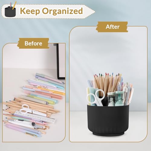 SKYDUE 360 Degree Rotating Pencil Pen Holder for Desk, Dual-Purpose Desk Organizer, Rotating Pencil Cup with 5 Slots, Office Supplies, Desk Decor for Office, School, Home - color: Black
