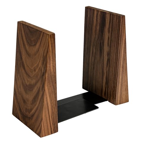 Luxdecor Walnut Book Ends Hold Heavy Books-6x5x4in Wood Bookends for Office Desk Non Skid, Decorative Walnut Bookend 2pack, Triangle Style - color: Walnut- M Size