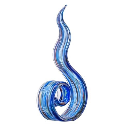 11.4" Tall Hand-Blown Glass Sculpture Murano-Style Sculpture Art Ornament Statue Figurines Home Decor Accent Piece Coastal Ocean Nautical Home Decor,Shelf,TV Stand,Tabletop Centerpieces,Wonderful Gift - color: Navy Blue