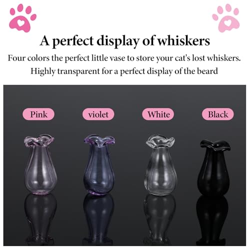 Ymapinc 4Pcs Glass Cat Whiskers Holder Tiny Vases for Flowers, Cute Miniature Jars, Small Decoration for Dollhouse DIY Plant Decor - color: Clear+black+pink+purple