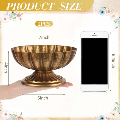 2 Pcs Metal Compote Bowl for Centerpiece Flower Holder Small Compote Vase Decorative Indoor Outdoor Flowers Fruits Plant for Valentine's Day Wedding Home Party Decoration (Gold Bronze) - color: Gold Bronze
