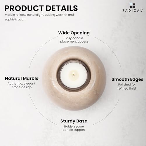 Radicaln Marble Tealight Candle Holder 4" Inches Verona Handmade Set of 3 Mini Votive Candle Holders for Wedding Table Setting, Ideal Marble Taper Holder for Kitchen Table - color: Verona