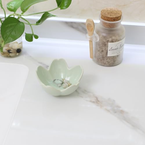 Flower Ring Dish Holder,Jewelry Dish Tray,Small Trinket Tray,Jewelry Plate Bowl,Key Bowl,Decorative Plate,Mothers Day Birthday Gifts for Women Mom Friends,Ceramic Kiln effect Green - color: Kiln effect Green