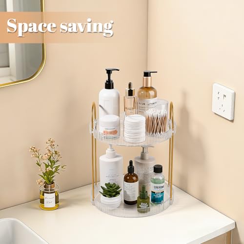 360° Rotating Makeup Organizer 2 Tier Large Capacity Perfume Skincare Tray for Dresser Spinning Bathroom Counter Organizer for Vanity Lazy Susan Turntable Storage for Kitchen, Clear - size: 2 Tier