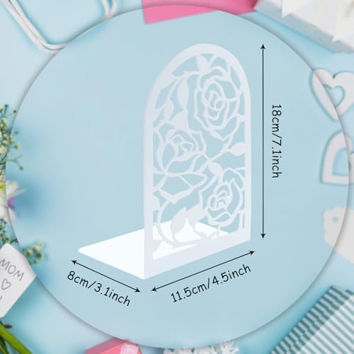Elegant Rose Bookends Hollow-Out Rose Flower Book Ends Shelves Organizer Metal Book Stands Journal Book Holder Reading Room Decorative Bookends Library Book Stoppers for Office Home School (White) - color: White