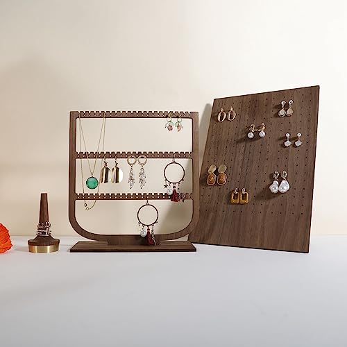 GemeShou wooden hanging jewelry organizer, walnut jewelry display holder for selling, dangle necklace storage shelf, 3 tier earring display stands for selling【Jewelry shelf-3 tier】