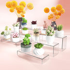 6 PCs Risers Display Stands 3 Tiers Desktop Acrylic Shelves Cake Dessert Holder Products Stand for Collectibles Shoes Jewels Pop Figure (Clear) - color: Clear