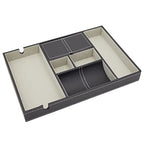 Juvale Nightstand Organizer Tray - 14 x 10 x 1.5 in, Black Faux Leather - Valet Tray for Men with 6 Compartments for Watch, Jewelry & Keys - color: Black