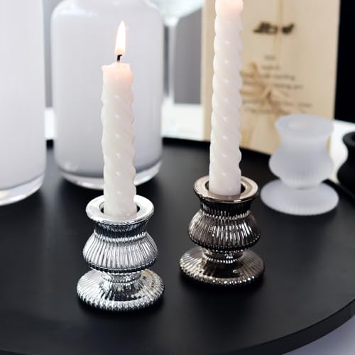 WDHODEC Black White Candlestick Holders 12PCS Glass Taper Candle Holders for Table Centerpiece Colorful Candle Sticks for Wedding, Party and Festival Decoration - color: Black&white