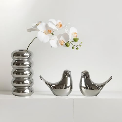 Small Animal Statues 2 Pack, Home Decor Modern Style, Decorative Ornaments for Living Room, Bedroom, Office Desktop, Cabinets, Silver - color: Silver