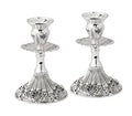 Silver Plated Candlesticks - 2 Pack Set - Pair of 5 Inch Ornate Candle Holders with Round Base and Floral Design - size: 5 inches