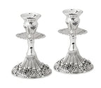 Silver Plated Candlesticks - 2 Pack Set - Pair of 5 Inch Ornate Candle Holders with Round Base and Floral Design - size: 5 inches