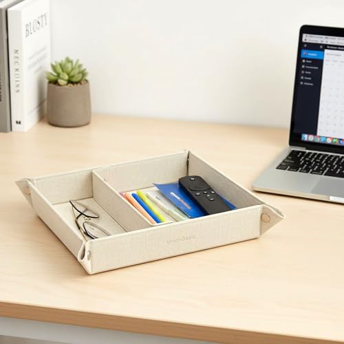 UnionBasic Medium Valet Tray, Jewelry Tray for Rings Watches Earrings, Entryway Catchall Caddy for Coins Keys Change, Nightstand Bedside Valet Holder, Trays for Electronic Gadgets, Beige Plus - color: Beige, size: 9.5" x 7.9" x 2"