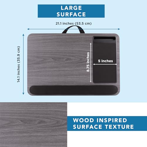 LAPGEAR Home Office Pro Lap Desk with Wrist Rest, Mouse Pad, and Phone Holder - Gray Woodgrain - Fits up to 15.6 Inch Laptops - Style No. 91595 - color: Gray Woodgrain, size: Home Office Pro W/Wrist Rest