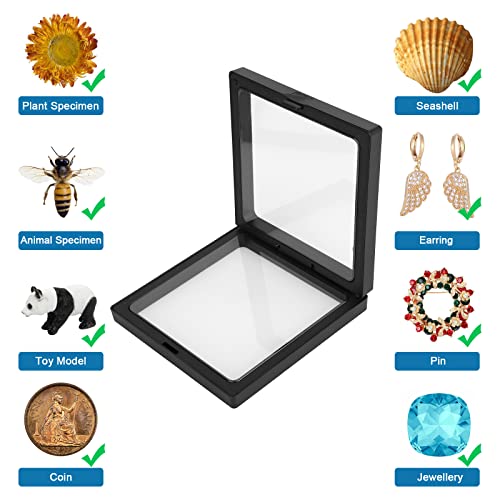 Linkstyle 10PCS 3D Floating Frame Display Stand, Transparent PE Floating Display Case, Challenge Coins Specimen Medallions Jewelry Storage Box Suspension Frame - size: 4.3x4.3in, 3.5x3.5in