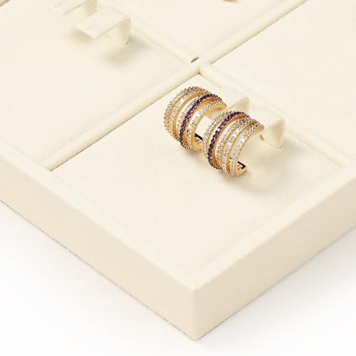 Oirlv Microfiber 4 Slots Jewelry Earring Display Tray Earring Display Organizer Tray(Beige) - color: 4 Earrings B P13402