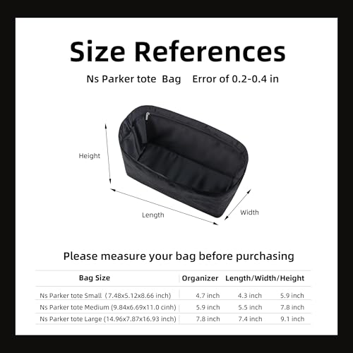 DGAZ Lightweight Purse Organizer Insert for The Row Ns Parker Tote S/M/L, Silk DupontPaper Inner Bag for Luxury Bag (Small, Black) - color: Black, size: Small