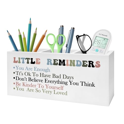 Encouragement Gifts Pencil Pen Holder for Desk, Little Reminders Inspirational Wooden Pencil Holder Organizer for Home Office Desk Accessories, Mental Health Gifts - color: Color-Desk accessories white 14