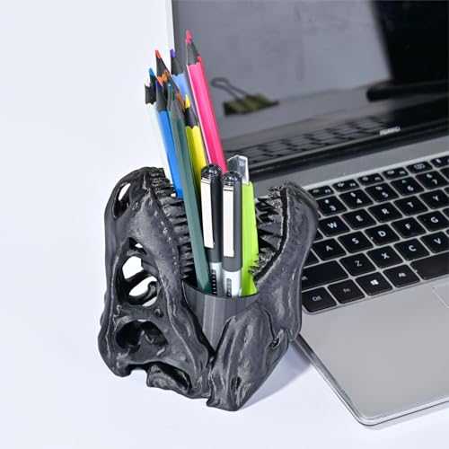 Dinosaur Pen Holder, Dinosaur Skull Figurine Pencil Holder for Office Desk Decor, Funny Easter Gifts for Men Boys Room Decor, Cool Black T-Rex Desktop Organizer - color: Black, size: Dinosaur Head