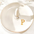 Ceramic Initials Jewelry Tray Ring Dish With Personalized P-Monogrammed Engagement Wedding Gifts, for Birthday Mother's Day for Women, Ceramic White 4.7" x2.4" - style: P